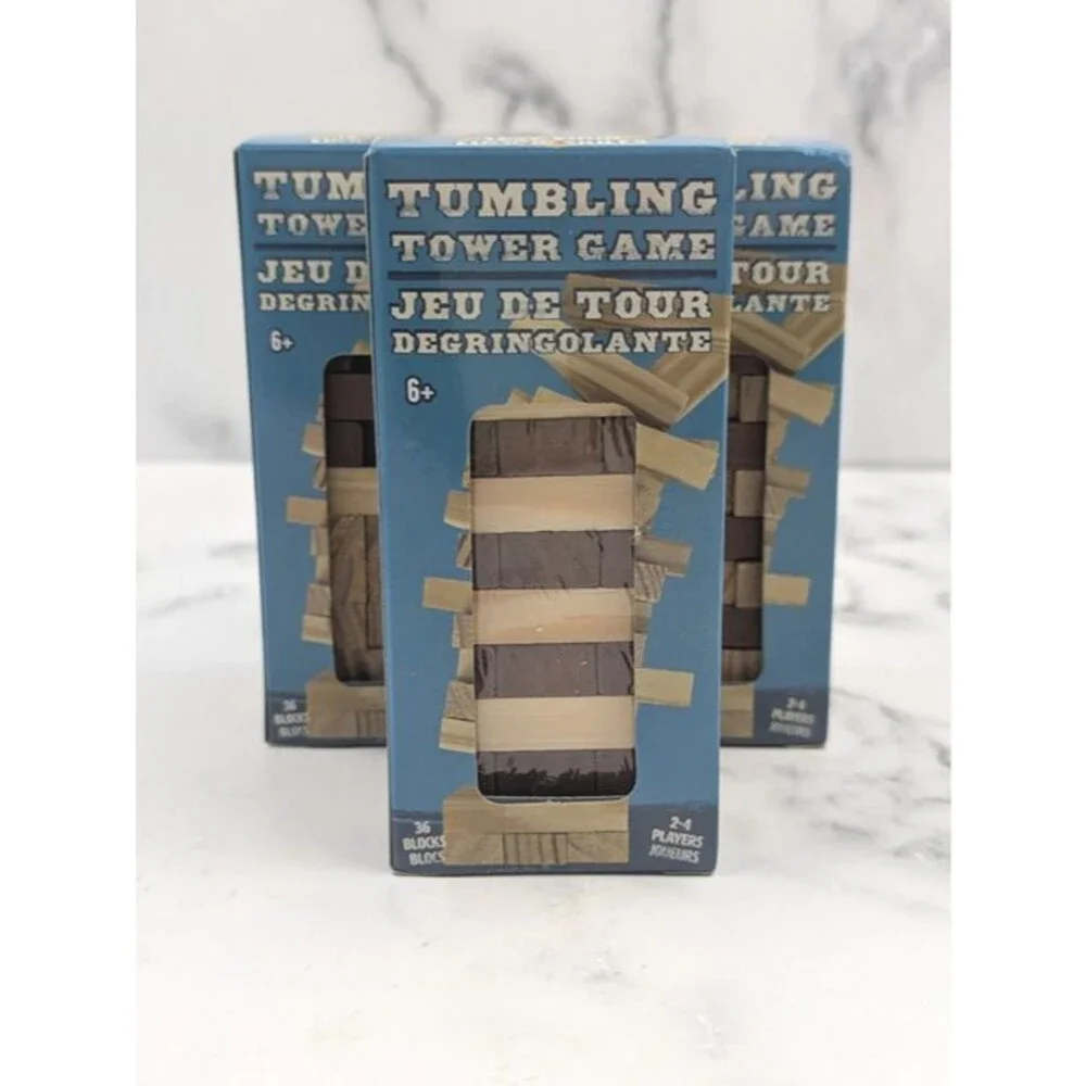 3 Tumbling Tower Stacking Game Wooden Mini Travel Size 36 Pc Wood Blocks Craft